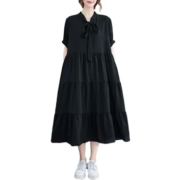 Высококачественное черное платье с пайетками, летнее женское платье 2023 года, новое высококачественное темпераментное платье со свободной талией, тонкое модное платье с коротким рукавом