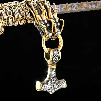 Высококачественный Винтажный Молот Тора Животное Дракон Ожерелье Викингов Nordic Odin Кельтский Амулет Из Нержавеющей Стали Ювелирный Кулон