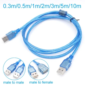 Высокоскоростной удлинитель USB 2.0 0,3 м, 1 М, 2 М, 3 М, 5 М, 10 м, прозрачный синий USB-удлинитель от мужчины к женщине /мужчине, медный кабель