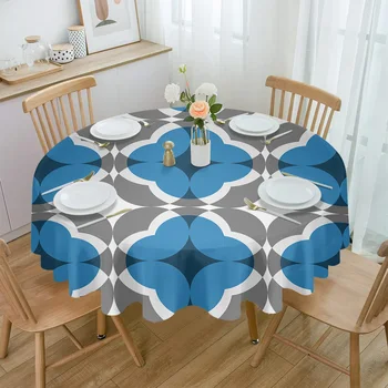 Геометрическая Сине-серая Непромокаемая Скатерть, украшение чайного столика, Крышка круглого стола для кухни, свадьбы, домашней столовой