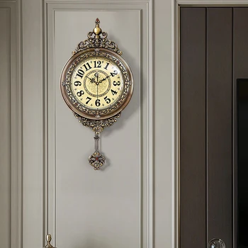 Декор стен столовой в скандинавском стиле, искусство металла, кварцевые настенные часы с маятником, винтаж из античного золота, ретро-часы Saat Home Design