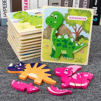 Деревянная 3D головоломка коллекция тираннозавров Обучающая игрушка-модель животного 12 стилей динозавров игрушки для детей мальчик от 2 до 4 лет