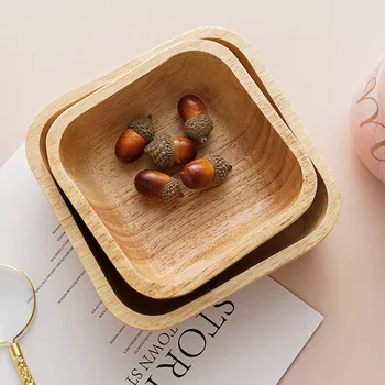 Деревянная посуда в японском стиле, Миска для фруктовых десертов, Салатницы из цельного дерева, квадратные тарелки для еды