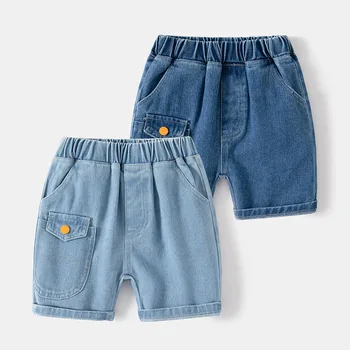 Детская одежда Летние шорты для маленьких мальчиков, однотонные шорты с эластичной резинкой на талии, повседневные детские брюки из денима