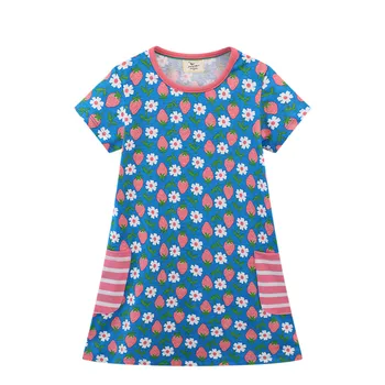 Детская юбка, летняя новинка, европейская и американская детская одежда, милое трикотажное платье для девочек с круглым вырезом