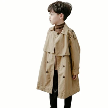 Длинная куртка для мальчиков, верхняя одежда, однотонные пальто для мальчиков, пальто в повседневном стиле, детская весенне-осенняя одежда для мальчиков 6, 8, 10, 12, 14 лет