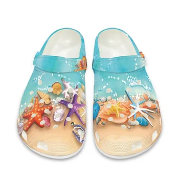 Домашние сабо с принтом в пляжном стиле, водонепроницаемая обувь на заказ, Мужская Женская обувь для подростков, 3D-принт, садовые тапочки с отверстиями для пляжа
