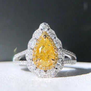 Желтые бриллианты грушевидной формы 1,02 карата, цельное 18-каратное золото, обручальные женские кольца для женщин, кольцо с мелкими бриллиантами, TX