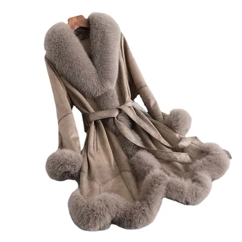 Женская зимняя шуба из кроличьей кожи Hwitex, роскошная женская куртка с меховой подкладкой, длинное меховое пальто HW2021-1