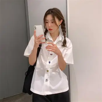 Женская корейская рубашка Harajuku свободного кроя с нерегулярными пуговицами, женские рубашки Ulzzang, Японская Кавайная винтажная одежда для женщин