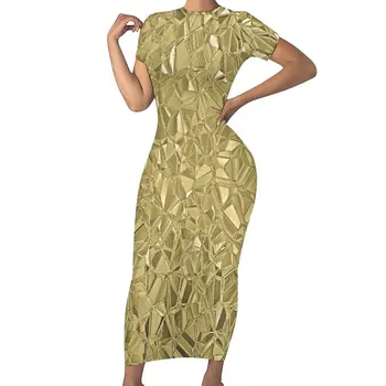 Золотое Облегающее платье с искусственным металлом и принтом из драгоценных Камней, весенние макси-платья в стиле ретро с коротким рукавом, Графическое платье в уличном стиле