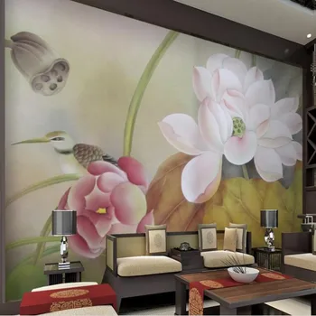 изготовленная на заказ wellyu крупномасштабная фреска из художественного стекла с цветами и птицами в китайском стиле, фоновые обои lotus