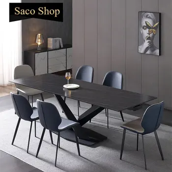Итальянский Роскошный обеденный стол из каменной плиты, Удлиненный Складной Прямоугольный Бытовой кухонный стол, Минималистичная мебель из черного дерева Muebles
