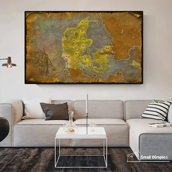 Карта Дании (Датский) - Карта В стиле World Of Warcraft, Игровой Плакат, Художественная печать На Холсте, Украшение Дома, Настенная живопись (Без рамки)