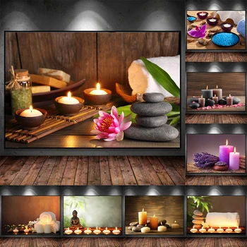 Картина на холсте Candle Spa, плакаты с цветами дзен-камня и орхидеи, принты, цветочные картины для домашнего декора гостиной, настенное искусство Cuadros