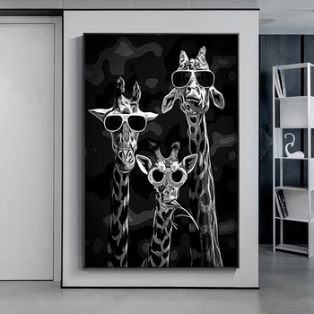 Картина на холсте с изображением животных, плакат с жирафом в солнцезащитных очках и современная скандинавская фотостена для гостиной, спальни, домашнего декора.