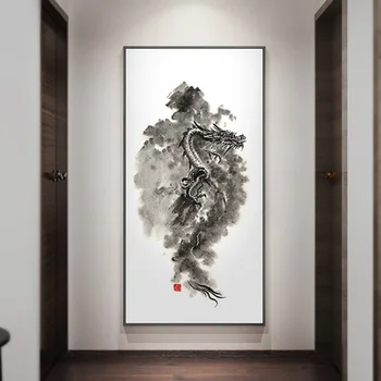 Картина с черным драконом, украшение офиса, Китайская живопись тушью 