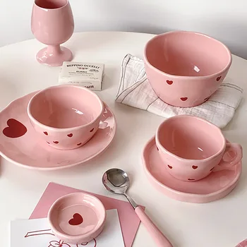 Керамическая посуда серии Pink Love Бытовая Рисовая миска тарелка