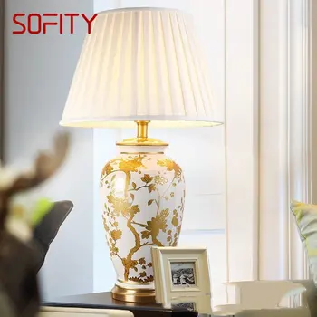 Керамические настольные лампы SOFITY, современный настольный светильник на медном основании, современный тканевый абажур для фойе, гостиной, спальни
