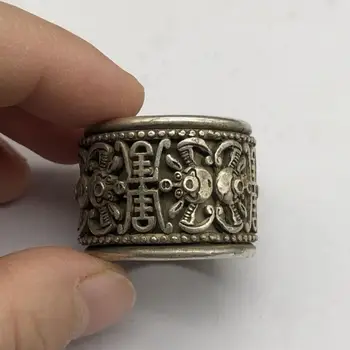 Китайское Тибетское серебро ручной работы Кольца для большого пальца летучей мыши Украшение Подарок Старая коллекция