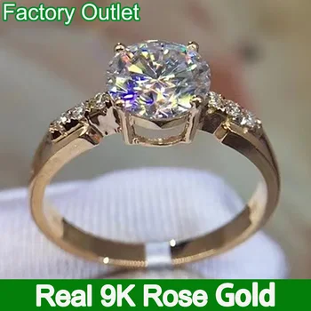 Кольцо из настоящего розового золота 9 карат, Женское Обручальное кольцо на годовщину помолвки, Обручальное кольцо с круглым бриллиантом из муассанита, Модная классика, 1 2 3 4 5 Карат