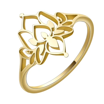 Кольцо с лотосом из нержавеющей стали, окисленное кольцо с лотосом, женские украшения с лотосом, подарок на День Святого Валентина для женщин