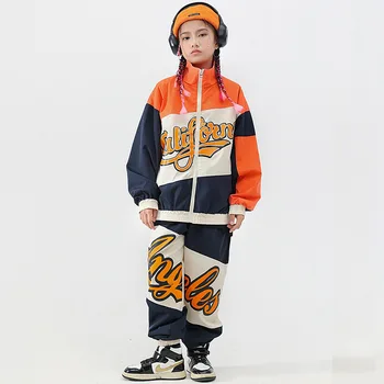 Комплекты спортивных курток в стиле хип-хоп для мальчиков и девочек, костюмы, детская уличная одежда, винтажное пальто, брюки, спортивный костюм, детская одежда