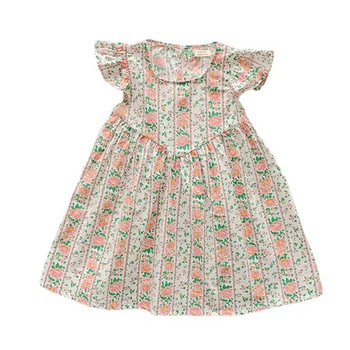 Корейское Летнее Детское платье для девочек с разлетающимися рукавами и цветочным рисунком для маленьких девочек, платье принцессы для маленьких девочек 2023 г.