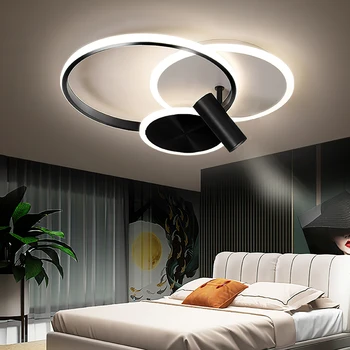 Круглый потолочный светильник с прожектором, люстра из черного металла, украшение для спальни, гостиной, кухни, светильники с регулируемой яркостью