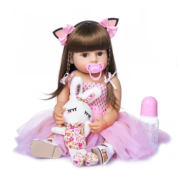 Кукла Reborn Baby Girl с полностью мягким силиконовым телом, 22-дюймовая Реалистичная кукла с длинными волосами, реалистичная принцесса, малышка Бебе, подарок на День рождения
