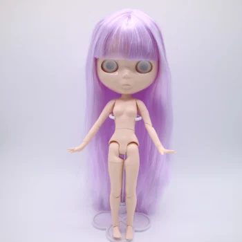 Кукла Блит с фиолетовыми волосами без глаз, чипсов и суставов, обнаженная.