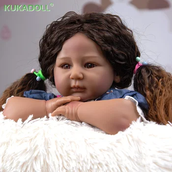 Куколка-Реборн из черной кожи, 22 дюйма, Шерстяной рулон, Парик, ткань для волос, Игрушки для роста тела Для детей, подарки на День рождения