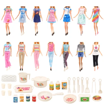 Кукольная одежда, аксессуары для кукол 32 комплекта = 4 Юбки + 3 топы, брюки + 25 белых кухонных принадлежностей для детей, подарок для девочек на день рождения 11,5 