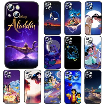 Лампа Disney Aladdin для iPhone 14 13 12 11 Pro Max XS Max X XR 7 8 Plus 6S 5S, силиконовый чехол для телефона в черном корпусе.