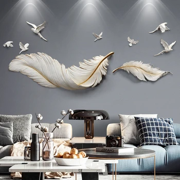 Легкое роскошное украшение стены из перьев 3D настенный диван ТВ фон стены креативная эстетическая комната настенный декор