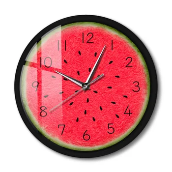 Летнее время Арбуз Современные Настенные часы в металлическом каркасе Тропические Фрукты Бесшумные Кварцевые Настенные часы Настенный декор кухни ресторана