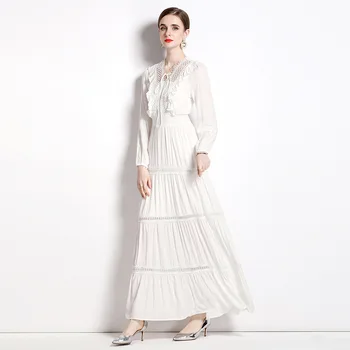 Летнее платье Для женщин 2023, Высококачественное белое платье с длинными рукавами, Тонкая фея, Элегантные длинные платья для отпуска, пляжа, выпускного вечера.