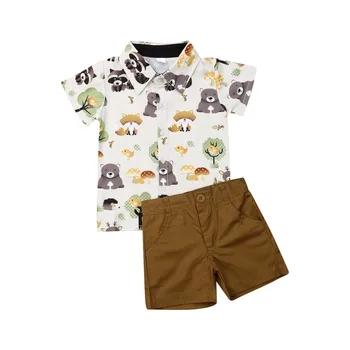Летние Комплекты одежды для младенцев от 1 до 5 лет Для маленьких мальчиков, Футболки с короткими рукавами и животным принтом, Топы + Шорты, 2 шт.