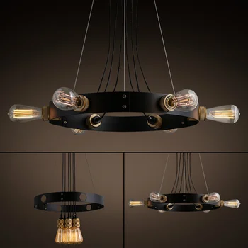 Люстра в стиле ретро, 6 ламп, металлические черные лампочки Эдисона в комплекте, светильники для гостиной, столовой