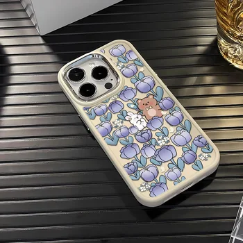 Маленький Кролик Цветок Тюльпан Для iPhone 14 13 Pro Max Чехол Чехол Для телефона Для iPhone 11 12 Pro Max X XR 7 8 14 Plus Металлический Каркас