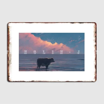 Металлическая табличка с изображением Коровы в море, Винтажные плакаты с жестяными вывесками в пещере на стене гостиной