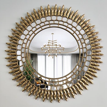 Металлическое декоративное зеркальное настенное зеркало Sun-flower в вестибюле