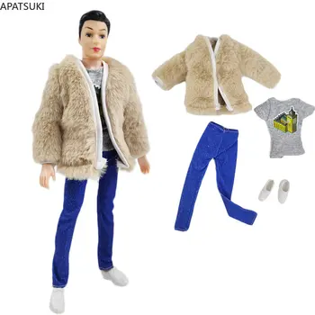Мех хаки 1/6 Кукольная одежда для мальчика Кена, кукольные наряды, куртка, футболка, джинсовые брюки, Обувь для парня Барби, Аксессуары для Кена, игрушка