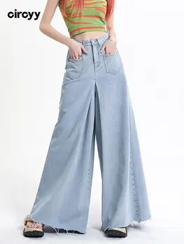 Мешковатые джинсы Женские Y2K джинсовые брюки с карманами и высокой талией в стиле пэчворк, широкие брюки во всю длину, уличная мода 2023, весна
