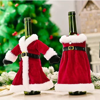 Милый рождественский орнамент на крышке бутылки вина, красная одежда для рождественской вечеринки, праздничных фестивалей, украшений для ужина