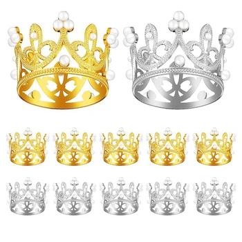 Мини-коронка для торта Металл Золото Серебро С жемчужным декором Маленький головной убор принцессы Украшение для торта в виде детской короны