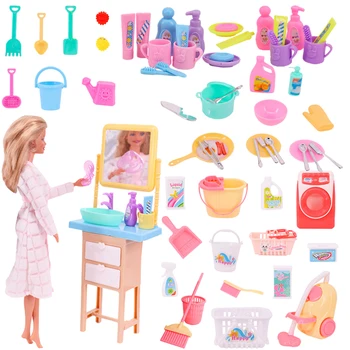 Мини-мебель Barbies, стиральная и кухонная машина, домашний комплект одежды для сна, аксессуары Barbies для детей, игрушки для игр, подарок