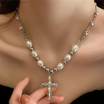 Мода ins ветер хип-хоп ретро жемчужное ожерелье Христианский крест ключица цепочка дамы сладкий панк кулон мужчины и женщины подарки