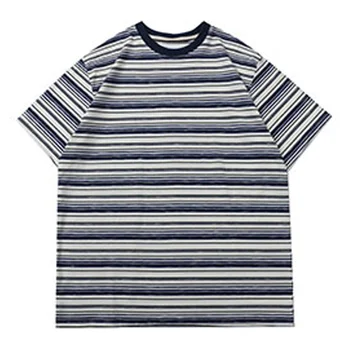 Модная футболка в полоску, винтажный кружевной цветной блок, хлопковые разноцветные топы с коротким рукавом, Летняя футболка для мужчин и женщин, хит продаж.