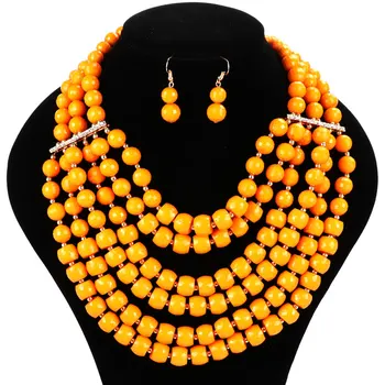 Модное ожерелье Для женщин, несколько слоев смолы, Круглый шар, люстра, Торсада, нагрудник, ожерелье, серьги, Комплекты украшений
